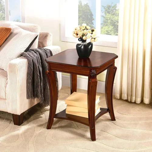 Vista 3 de PADMA HOUSE Mesa auxiliar de madera vintage con estante de almacenamiento Tapa de madera de cerezo