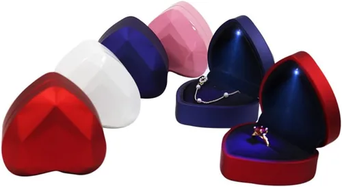 Vista 3 de Joyero con luz LED en forma de corazón, contenedor de regalo con luz (rosa, caja de anillo)