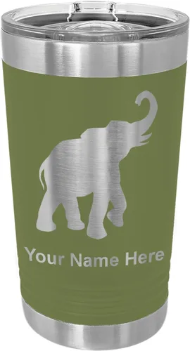 Vista 5 de LaserGram Vaso de pinta aislado al vacío de 16 onzas, elefante indio, grabado personalizado incluido (negro) Engraved Gift, Vacuum Insulated