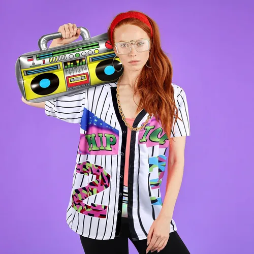 Vista 7 de Traje de los años 8090 para mujer, kit de disfraz de hip hop, accesorios de rapero de los años 90, camiseta de béisbol, riñonera, pantalón de yoga