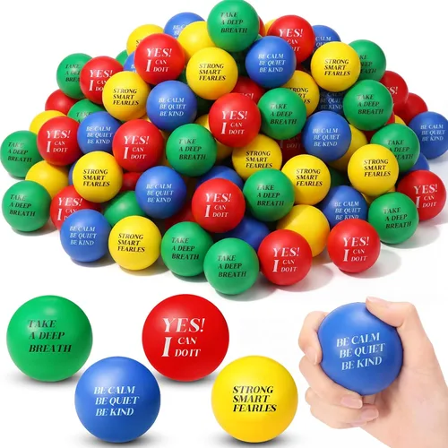 Vista 7 de Sotiff 100 bolas de estrés a granel para adultos, espuma colorida para aliviar el estrés, juguetes de regalo con citas motivacionales, bolas