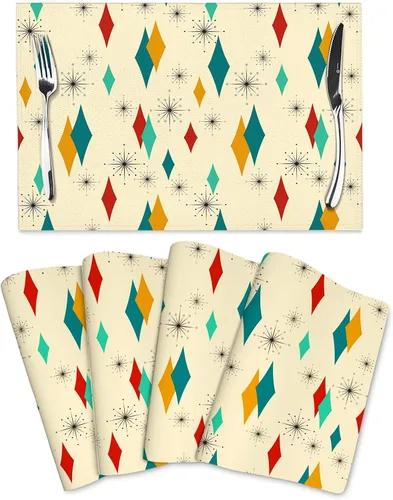 Vista 9 de Juego de 4 manteles individuales florales bohemios de lino de 12 x 18 pulgadas, manteles individuales de flores coloridas para cocina, mesa