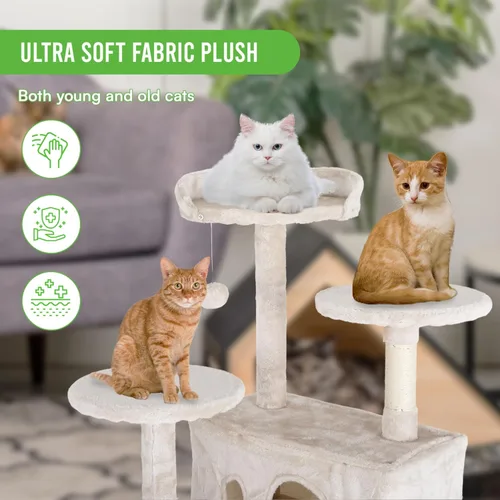 Vista 5 de 24/7 Shop at Home Court - Torre de árbol para gatos de varios niveles de 54 pulgadas con bola colgante y postes rascadores para gatos