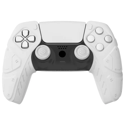 Vista 8 de PlayVital Mecha Edition White Ergonomic Soft Controller Silicone Case Grips for PS5, Rubber Protector Skins with Thumbstick Caps for PS5 Controller