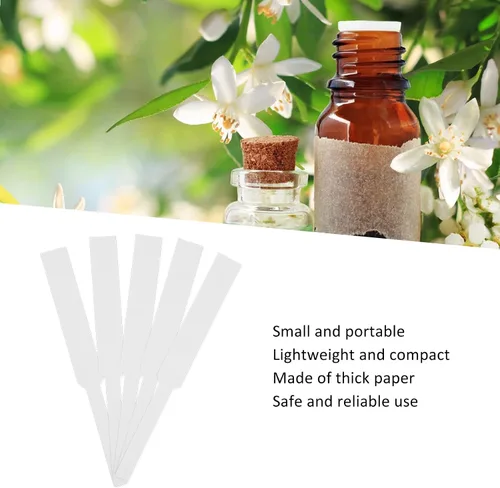 Vista 3 de 100 hojas de tiras de prueba de perfume desechables de papel blanco para perfumes, tiras de prueba de papel de aceites, difusor, tiras de papel