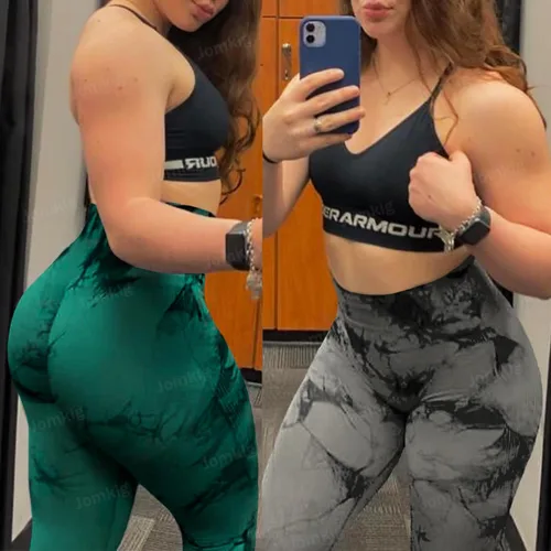Vista 4 de Leggings sin costuras de teñido anudado para mujer, pantalones de yoga de cintura alta, mallas de compresión para levantamiento de glúteos