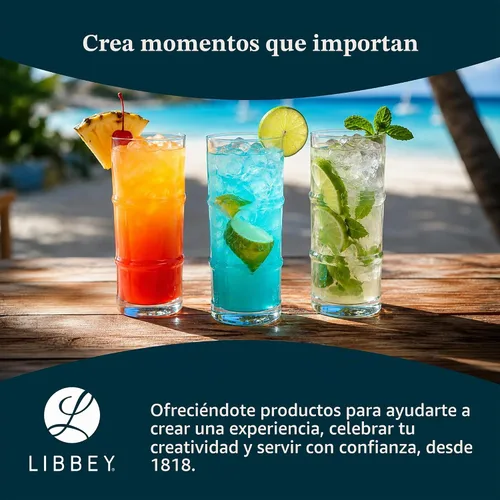 Vista 6 de Libbey Tiki Bamboo Highball - Juego de 4 vasos de cóctel icónicos de 16 onzas de alto, vasos modernos de vidrio para patio trasero y fiestas