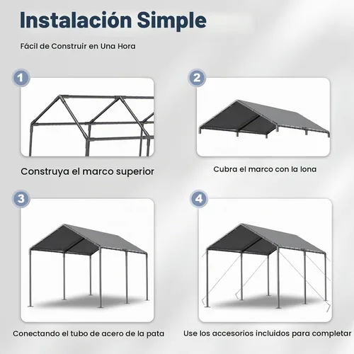 Vista 3 de Cobertizo de almacenamiento de cochera resistente al aire libre de 10 x 20 pies, portátil, para garaje, barco, refugio, tienda de campaña para Gris