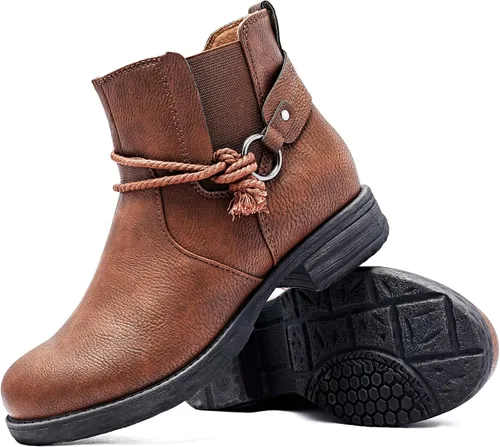Vista 2 de Ataiwee Botines para mujer, tacón grueso con cremallera lateral, botines cortos de moda.