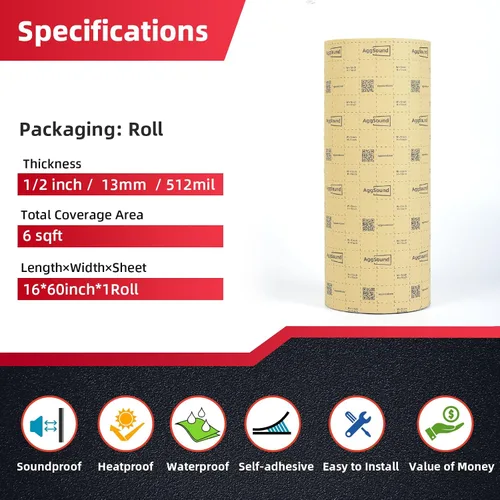 Vista 2 de Alfombrilla de amortiguación de sonido de 1/2 pulgada (13 mm) 6.54 pies cuadrados - Material de amortiguación de sonido para coche con lámina