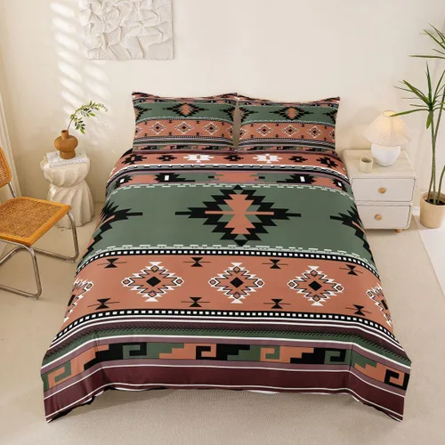 Vista 11 de Erosebridal Juego de funda de edredón estilo bohemio occidental tamaño individual, diseño de vaca atrapasueños del suroeste, juego de ropa de cama