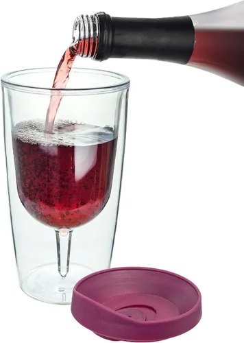 Vista 4 de Southern Homewares Vaso de vino – 10 onzas de acrílico de doble pared aislada con merlot y bebida verde a través de la tapa, vino 2Go!, tapa verde