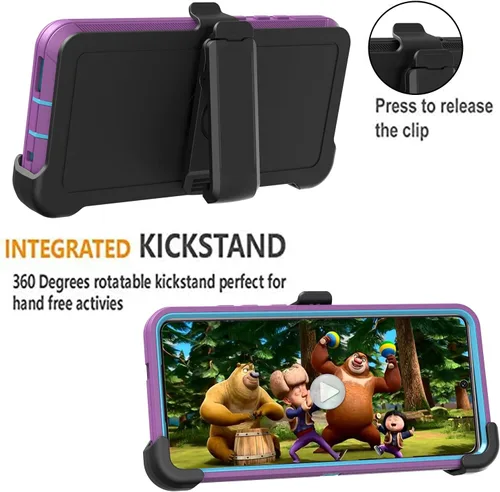 Vista 6 de Funda resistente para Galaxy A32 5G, no compatible con 4G, con clip, a prueba de golpes, a prueba de caídas, polvo, morado y azul cielo