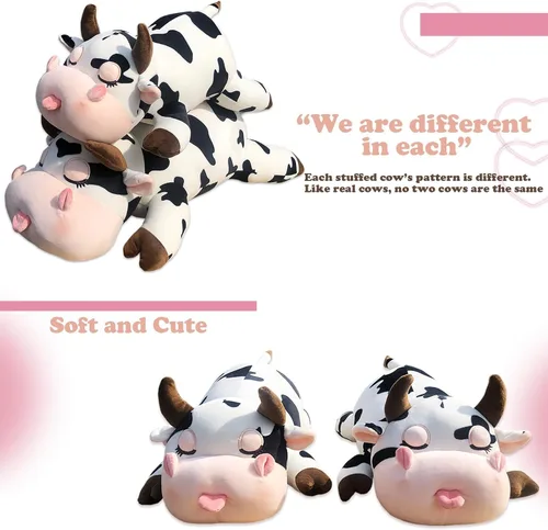 Vista 8 de Almohada de Peluche de Vaca - Vaca de 19.6 Pulgadas Animal de Peluche - Regalo de Cumpleaños, Navidad, San Valentín para Niños, Adultos, Niños, Niñas