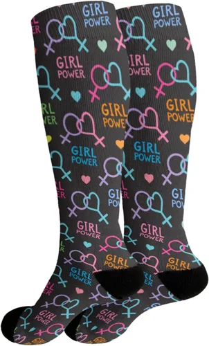 Vista 2 de devor Calcetines de vestir para mujer, pantalones para mujer, calcetín de bota de calcetín de moda, símbolos lésbicos y feministas, eslogan de poder