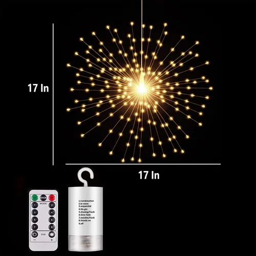 Vista 6 de PXBNIUYA 200 luces LED de esfera colgantes, luces de estallido estelar a pilas, 8 modos de control remoto regulable, alambre de cobre impermeable