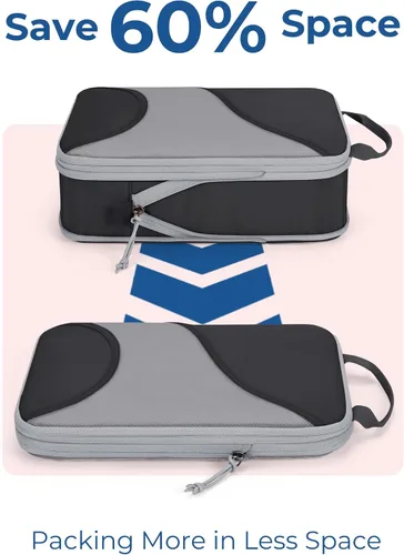 Vista 4 de BAGSMART Juego de 6 cubos de compresión para maletas, organizadores de maletas de compresión para artículos esenciales de viaje, organizadores