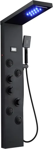 Vista 11 de Sistema de torre de paneles de ducha LED, sistema de panel de ducha de baño de acero inoxidable SUS304 con 4 chorros de cuerpo, lluvia, cascada