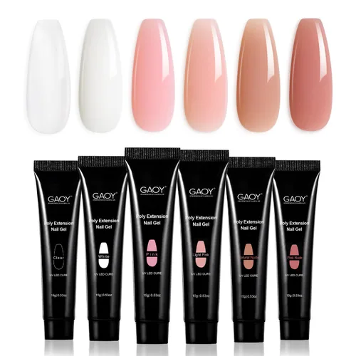 Vista 7 de GAOY - Juego de gel polivinílico de 6 colores clásicos rosa desnudo negro, kit de mejora de uñas de gel para arte de uñas DIY