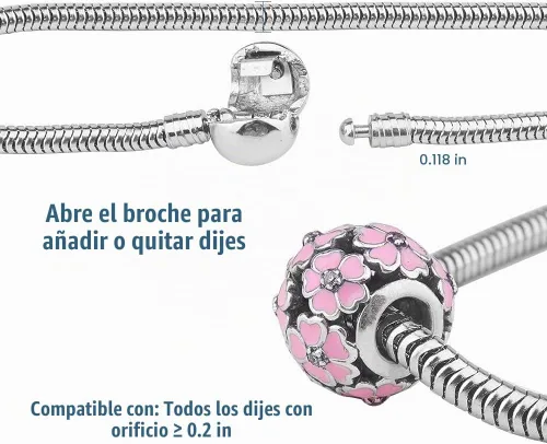 Vista 5 de PH PandaHall Pulsera de cuentas de 7.8 pulgadas de acero inoxidable con cadena de serpiente europea con cierre redondo de barril a presión