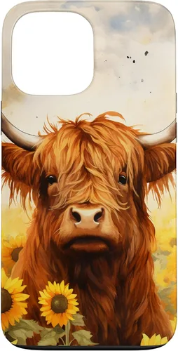 Vista 24 de Highland Cow Animal Lover Watercolor Sunflower Case for iPhone 17