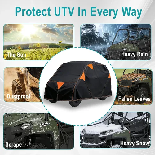 Vista 6 de QYMOTO 900D Cubierta UTV Transportable de 2 Plazas, Cubierta de Almacenamiento al Aire Libre Resistente al Viento para Ranger, RZR, Defender