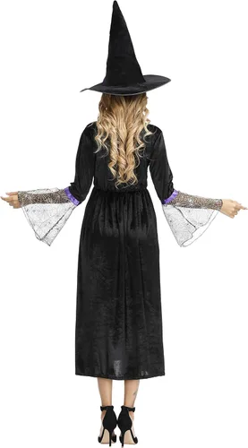 Vista 5 de Haorugut Disfraz de bruja para mujer, disfraz de bruja malvada, vestido de bruja