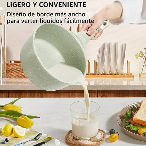Vista 4 de Juego de 4 sartenes de 1.5 cuartos y 2.0 cuartos de galón con tapa, olla antiadherente para cocinar, fácil de limpiar, 100% libre de PFOA PFAS