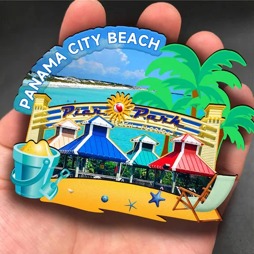 Vista 4 de Imán de madera 3D para nevera, diseño de la ciudad de Panamá, Estados Unidos, Panamá, playa, recuerdos coleccionables, decoraciones hechas a mano, 2
