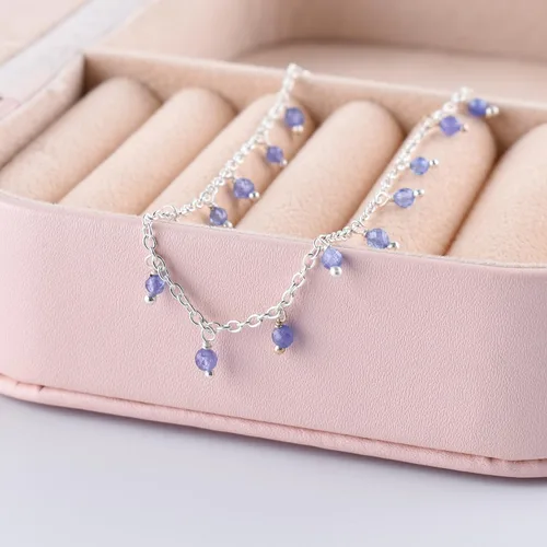 Vista 37 de Yanara Tobilleras de piedras preciosas para mujer, piedra natal natural, chapada en plata, joyería hecha a mano en 8.5 + 1.5 pulgadas, cristales