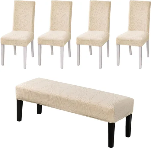 Vista 10 de CRFATOP 4 Piezas de Fundas Elásticas para Silla de Comedor con Funda para Banco Fundas Impresas para Silla de Comedor Fundas para Cojín de Asiento