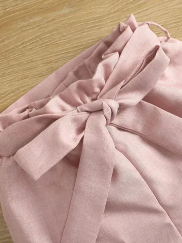 Vista 4 de SheIn Conjunto asimétrico de dos piezas para niña sin mangas y pantalones cortos