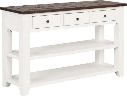 Vista 4 de RuiSiSi Mesa consola de 48 pulgadas con 3 cajones y 2 estantes, mesa de sofá de madera de granja para sala de estar, entrada, pasillo, color blanco