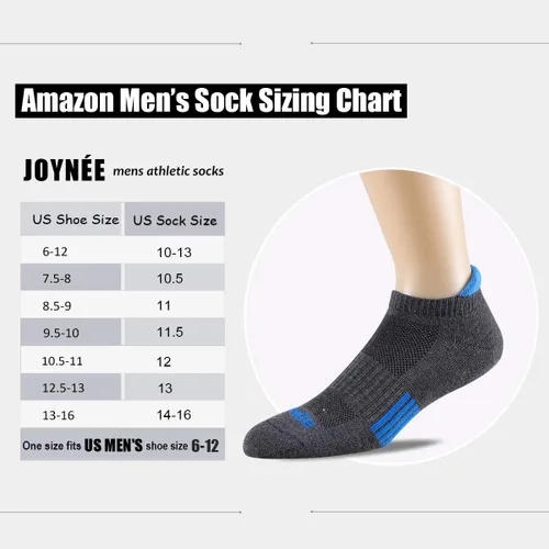 Vista 7 de JOYNÉE Calcetines deportivos de corte bajo para hombre para correr paquete de 6 Negro2