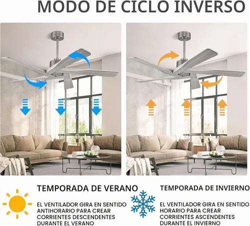 Vista 4 de WINGBO - Ventilador de techo de 54" de ABS con motor DC sin luz, ventilador de techo de 5 aspas con veta de madera de ABS con control remoto, motor