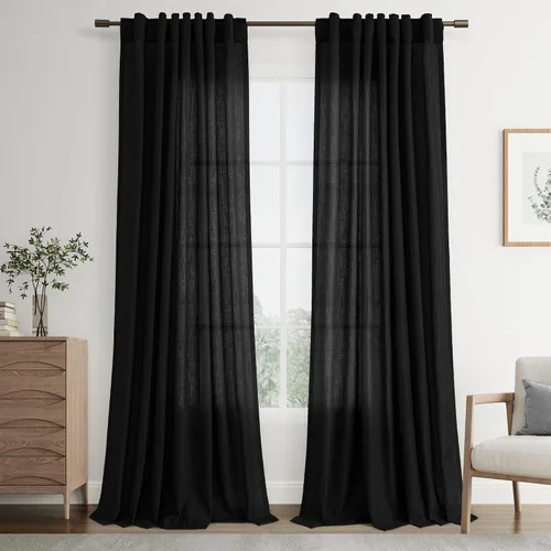 Vista 123 de Joywell - Cortinas de lino de 96 pulgadas de largo para sala de estar Natural