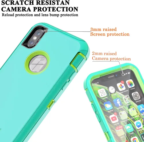 Vista 5 de YmhxcY Funda para iPhone X, iPhone Xs, a prueba de golpes, a prueba de caídas, a prueba de polvo, 3 capas, duradera, funda de teléfono de protección