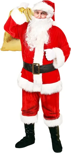 Vista 7 de ZZXIAOJIE Juego de disfraz de Papá Noel de Navidad para hombre, 10 piezas de terciopelo de lujo para adultos, traje de Papá Noel, traje de Santa