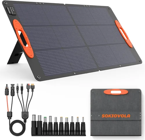 Vista 8 de SOKIOVOLA [Actualizado] Paneles solares plegables 50W Cargador de panel solar portátil 3 puertos de salida (USB-A USB-C DC) Panel solar plegable