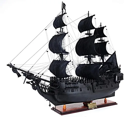 Vista 3 de Old Modern Handicrafts Modelo de barco pirata Black Pearl con vitrina de piso, grande, hecho a mano en cientos de horas, 40 pulgadas de largo x 13.8