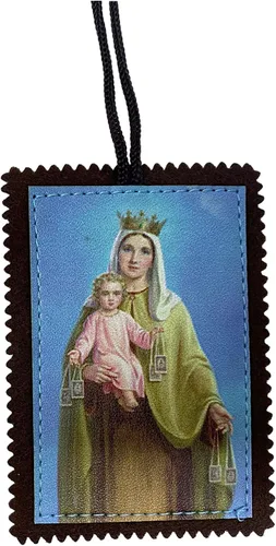 Vista 4 de Our Lady of Mt. Carmel and Sagred Heart - Collar católico de escápulos gigantes católicos para hombres y mujeres con bordes festoneados, paneles