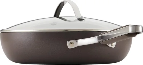 Vista 7 de [Usado] Ayesha Curry Kitchenware 80293 - Sartén profesional anodizada dura antiadherente con tapa y mango auxiliar, 12.25 pulgadas, color carbón