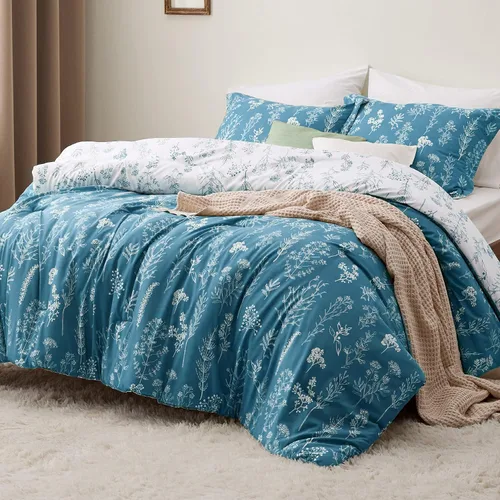 Vista 32 de Bedsure - Juego de edredón floral lindo, juego de ropa de cama tamaño King 04 - Gris claro
