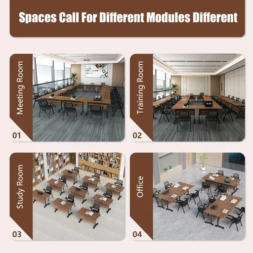Vista 6 de Paquete de 8 mesas de conferencias plegables, mesa de entrenamiento modular Nogal