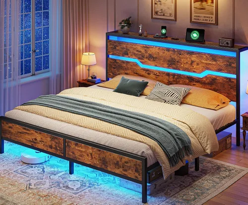 Vista 15 de Homkdom Twin Size Bed Frame with LED, Headboard Shelf & USB Ports