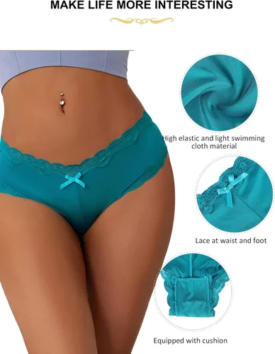Vista 4 de ohyeah Ropa interior de encaje ultra suave, bragas hipster de malla atrevida para mujer, color negro, XS-4XL