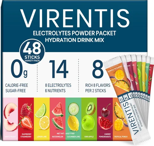 Vista 17 de 16 Sobres de Polvo de Electrolitos Sin Azúcar, Paquetes de Hidratación, Mezcla de Bebida de Electrolitos IV Líquida Diaria para Rehidratación con 8