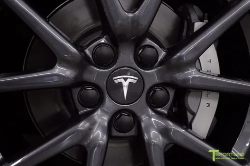 Vista 4 de T Sportline Tesla Model 3 - Juego de tapa central gris para rueda, se adapta a ruedas con cubiertas aerodinámicas quitadas