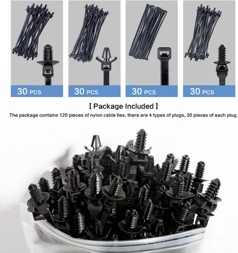 Vista 2 de 120 paquetes de bridas de cables para coche, bridas de nylon con montaje a presión, bridas de cierre autoadhesivas, bridas de cierre