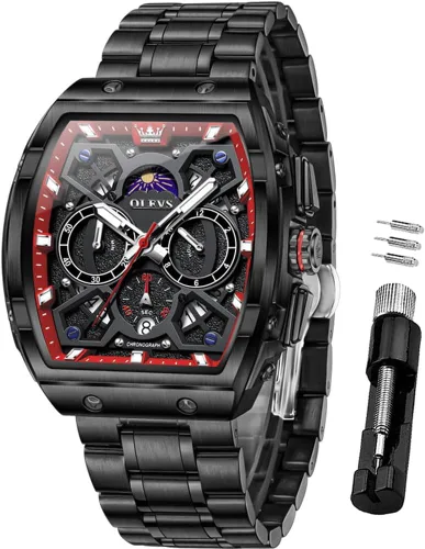 Vista 15 de OLEVS Watch Men Big Square Face Chronograph Stainless Steel Dress Watch Todo negro